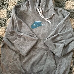 Vintage Y2K Nike Hoodie Mens Gray Sweatshirt Swoosh Back Spell Out Just Do It